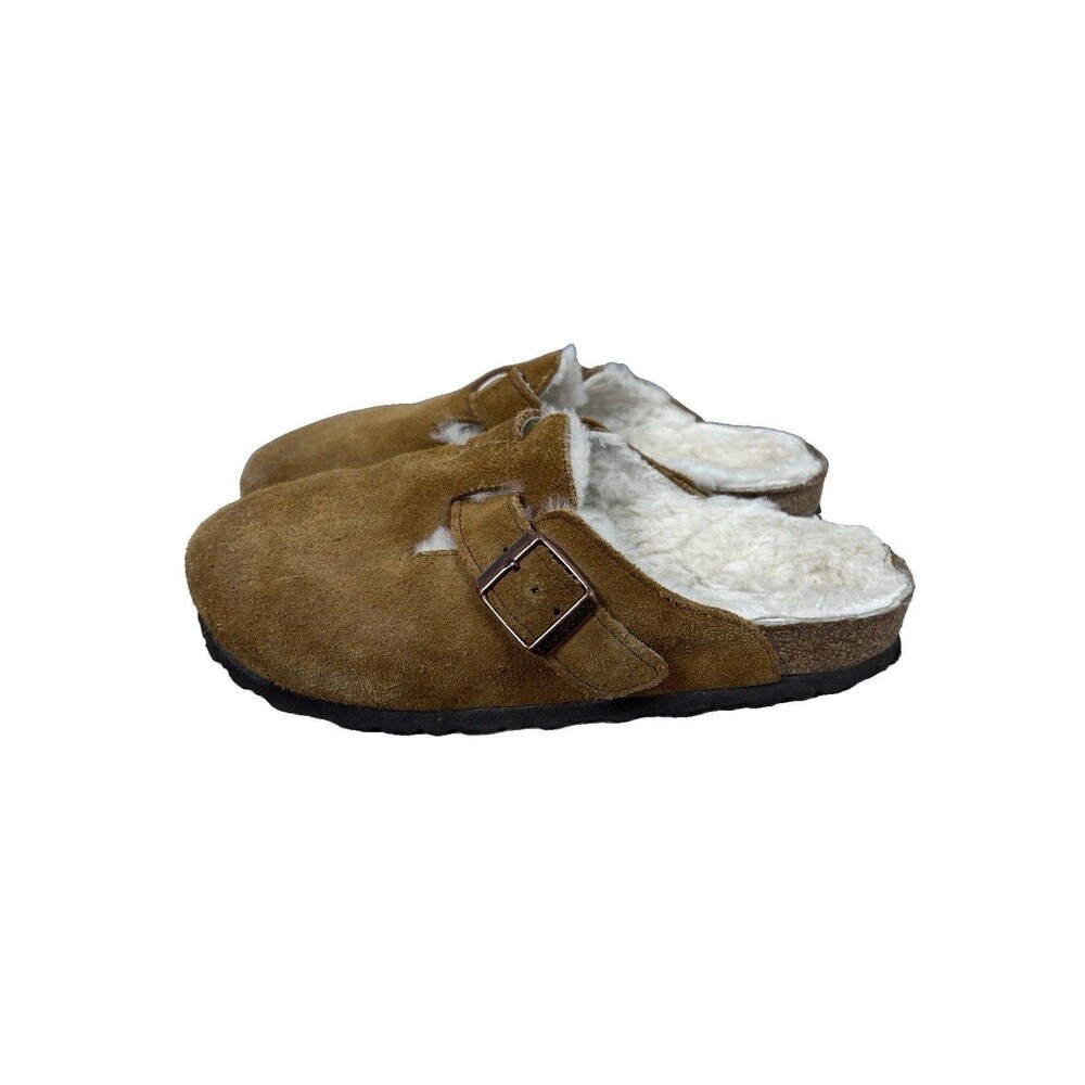 Birkenstock Boston Shearling Clog Mink Suede Women's Buckle Sz 37 Germany